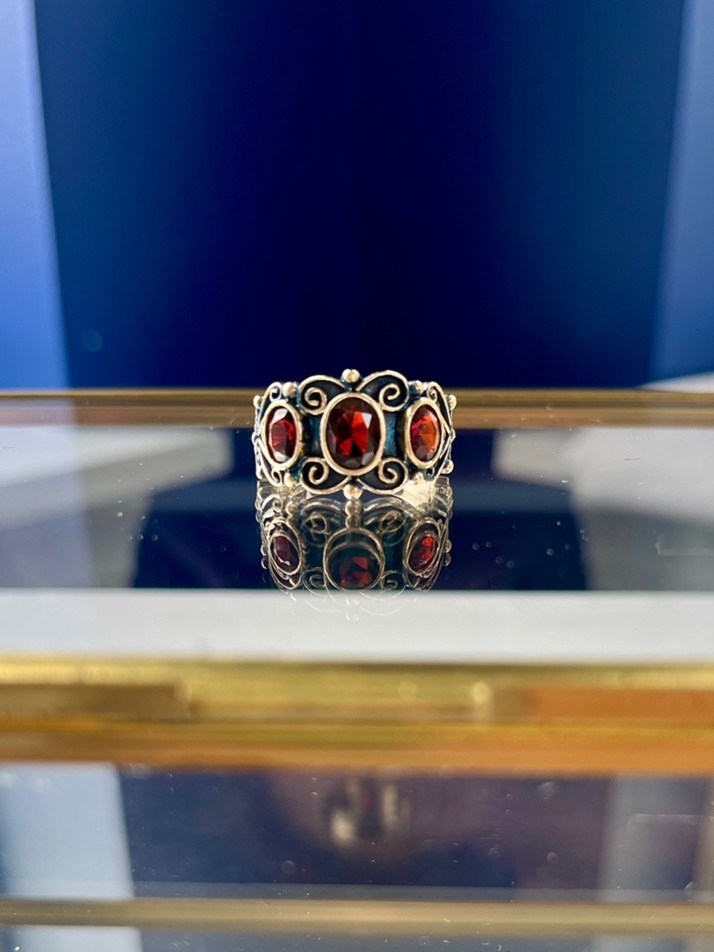 14k Yellow Gold 2ct. Red Garnet Etruscan Revival Statement Ring, size 8.5